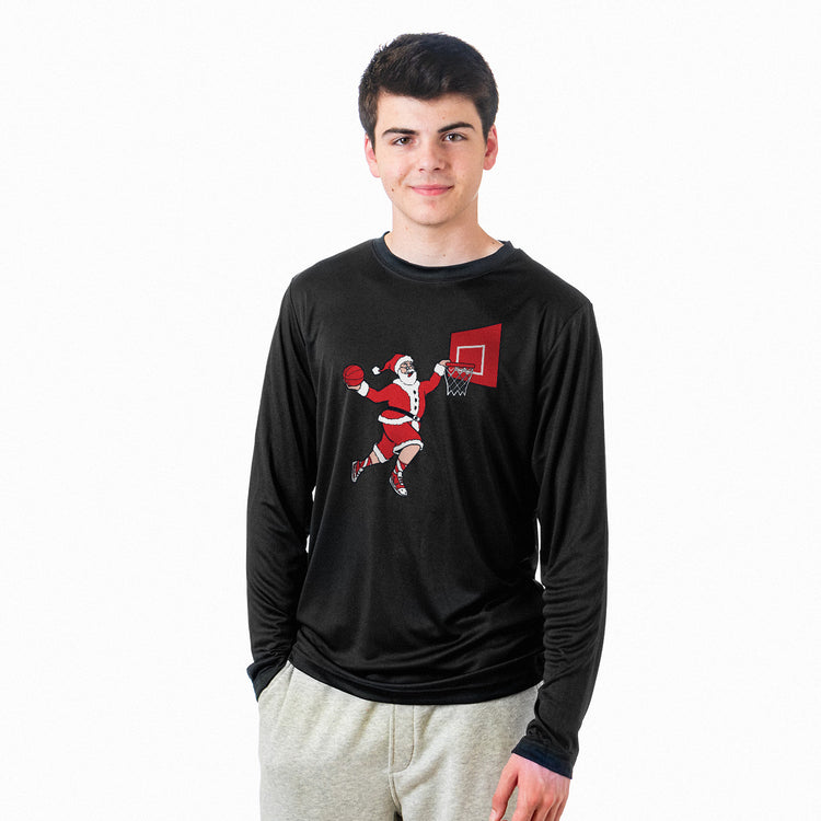 Basketball Long Sleeve Performance Tee - Slam Dunk Santa