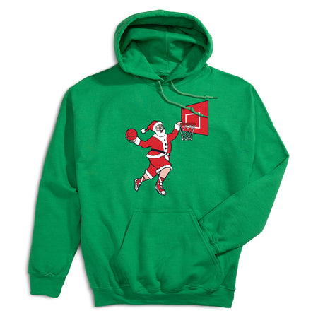 Basketball Hooded Sweatshirt - Slam Dunk Santa [Adult Small/Green] - SS