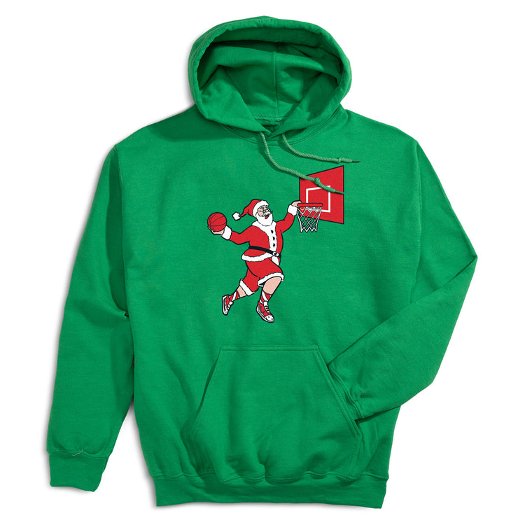 Basketball Hooded Sweatshirt - Slam Dunk Santa [Adult Small/Green] - SS
