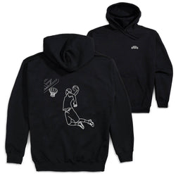Basketball Hooded Sweatshirt - Basketball Player Sketch (Back Design) [Adult Medium/Black] - SS