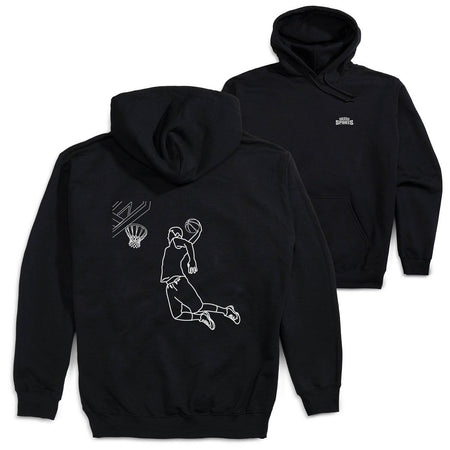 Basketball Hooded Sweatshirt - Basketball Player Sketch (Back Design) [Adult Medium/Black] - SS