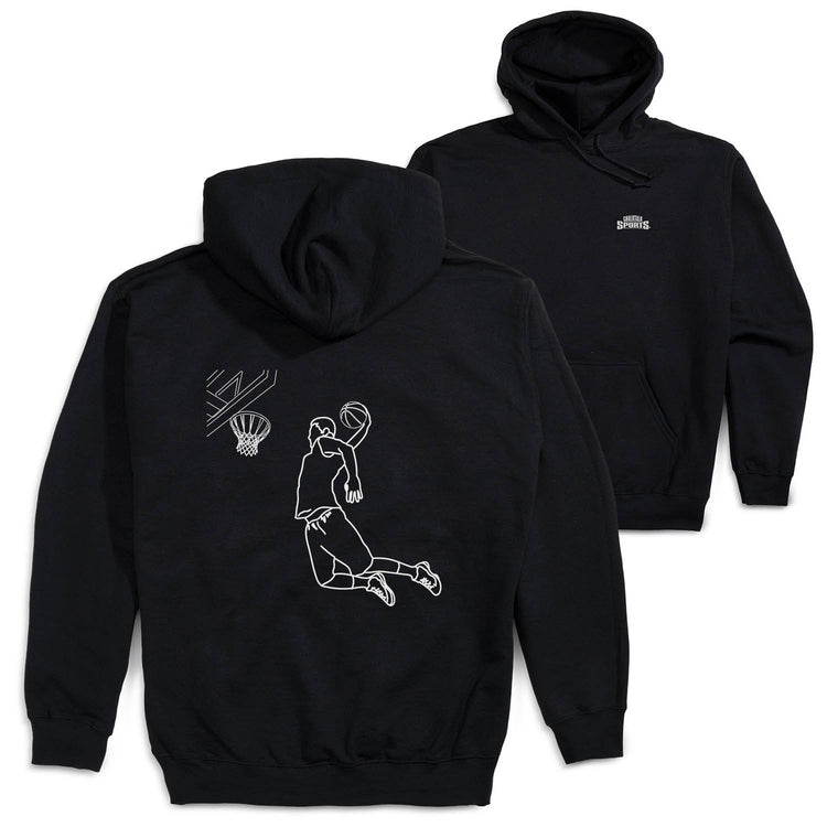 Basketball Hooded Sweatshirt - Basketball Player Sketch (Back Design) [Adult Medium/Black] - SS