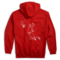 Basketball Hooded Sweatshirt - Basketball Player Sketch (Back Design) [Red/Youth Medium] - SS