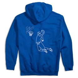 Basketball Hooded Sweatshirt - Basketball Player Sketch (Back Design) [Royal/Youth Large] - SS