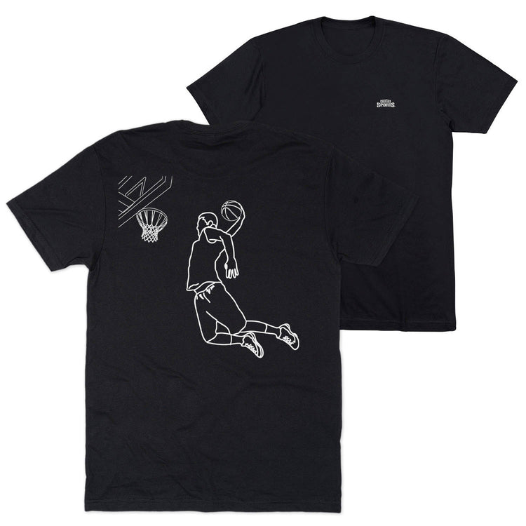 Basketball Short Sleeve T-Shirt - Basketball Player Sketch (Back Design) [Youth X-Large/Black] - SS