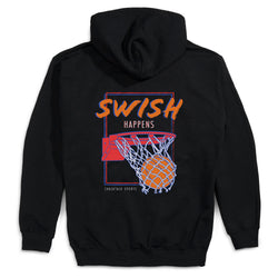Basketball Hooded Sweatshirt - Swish Happens (Back Design) [Black/Youth Large] - SS