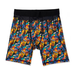Flat lay of basketball themed compression shorts with grafitti style design
