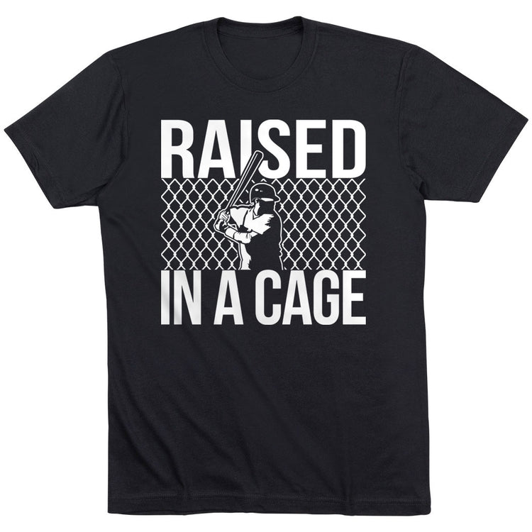 Baseball Tshirt Short Sleeve Raised in a Cage Baseball [Black/Youth Large] -SS