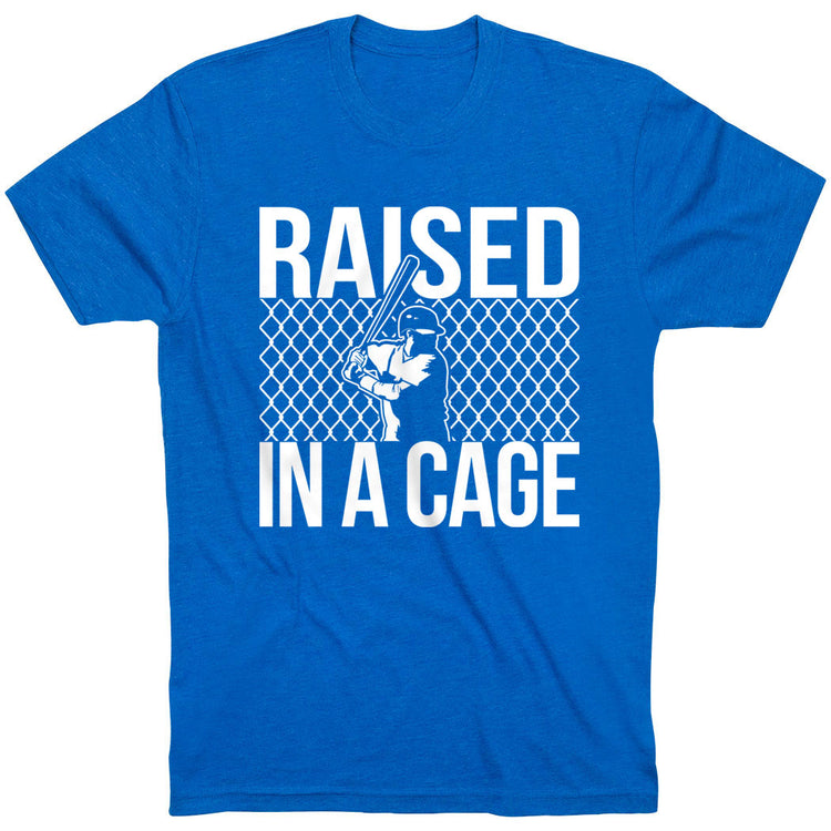 Baseball Tshirt Short Sleeve Raised in a Cage Baseball [Royal/Youth Large] -SS