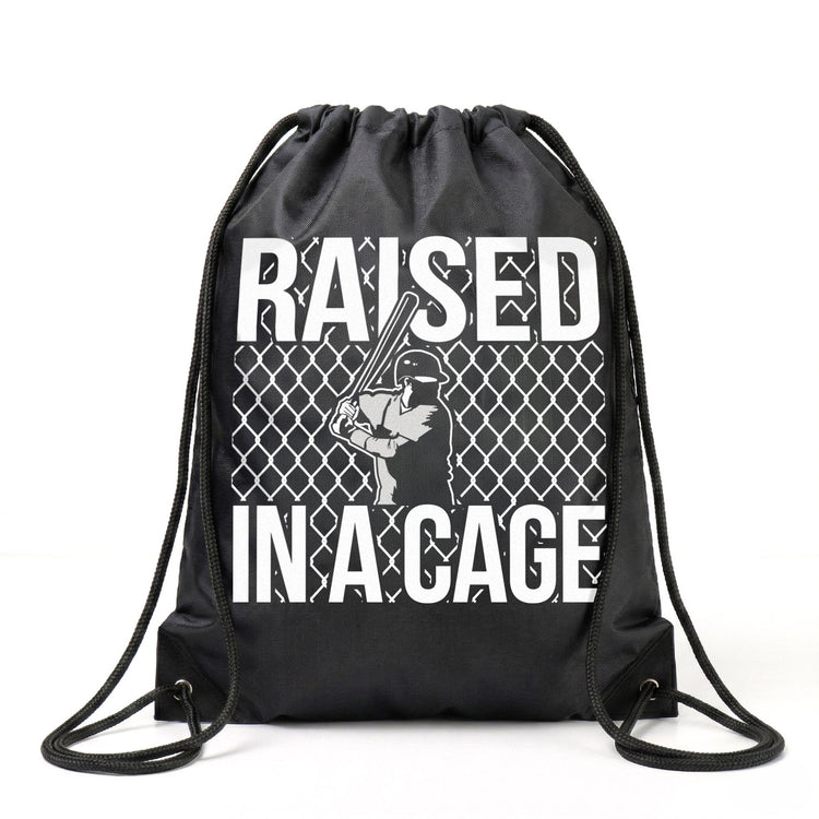 Raised In A Cage Baseball Drawstring Backpack