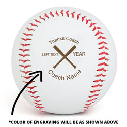 Baseball Thanks Coach Crossed Bats Laser Engraved Baseball