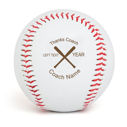 Baseball Thanks Coach Crossed Bats Laser Engraved Baseball