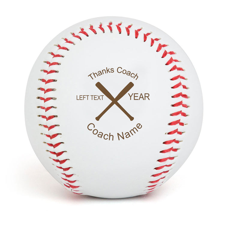 Baseball Thanks Coach Crossed Bats Laser Engraved Baseball