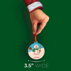 Baseball Round Ceramic Ornament - Baseball Snowman