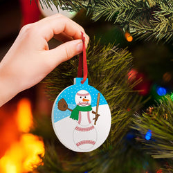 Baseball Round Ceramic Ornament - Baseball Snowman