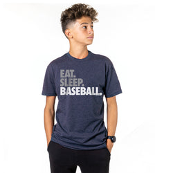 Baseball Tshirt Short Sleeve Eat Sleep Baseball Bold Text [Navy/Adult Small] - SS