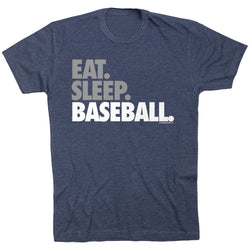 Baseball Tshirt Short Sleeve Eat Sleep Baseball Bold Text [Navy/Adult Small] - SS