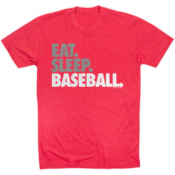 Baseball Tshirt Short Sleeve Eat Sleep Baseball Bold Text [Adult Medium/Red] - SS