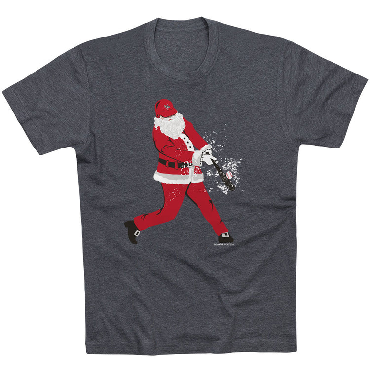 Baseball T-Shirt Short Sleeve Home Run Santa [Charcoal/Youth Large] -SS