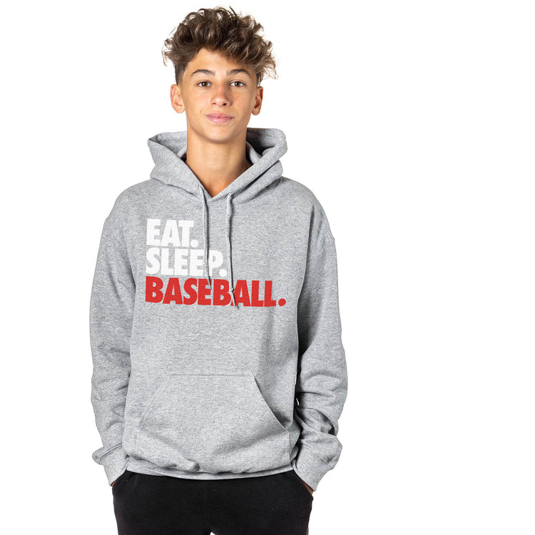 Baseball Hooded Sweatshirt - Eat. Sleep. Baseball. [Gray/Adult Medium] - SS