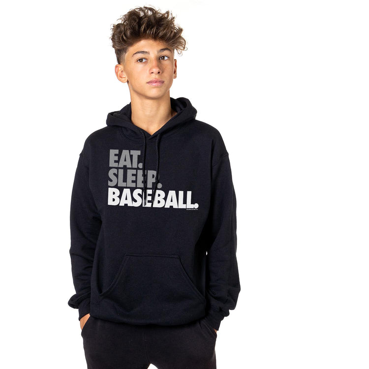 Baseball Hooded Sweatshirt - Eat Sleep Baseball Bold Text [Black/Adult Large] - SS