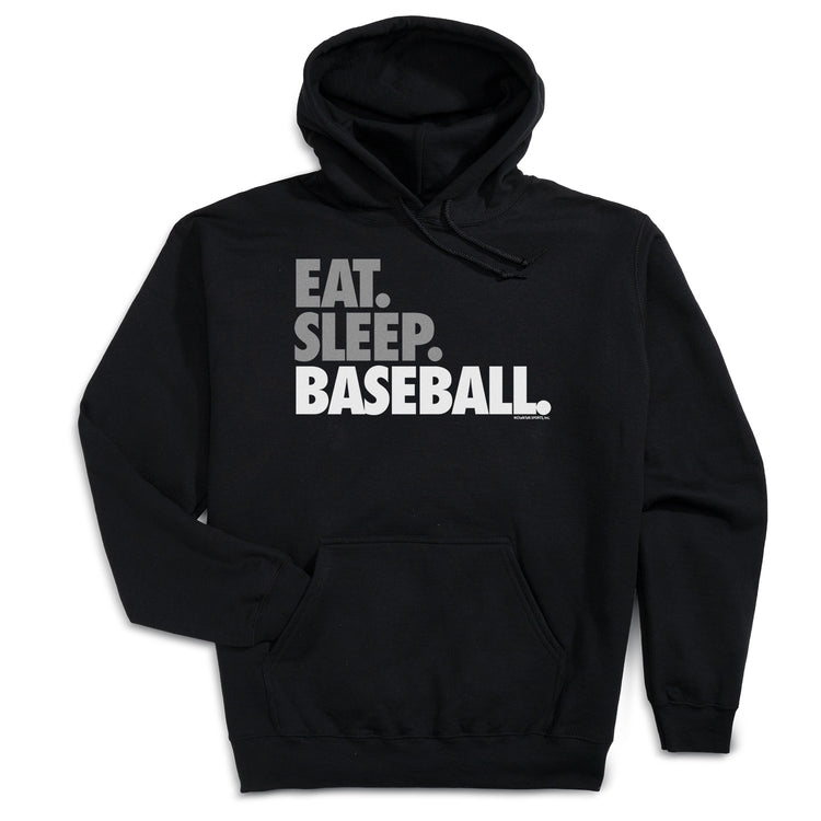 Baseball Hooded Sweatshirt - Eat Sleep Baseball Bold Text [Black/Adult Small] - SS