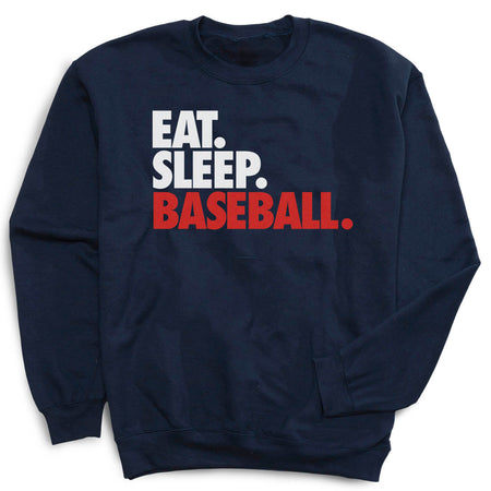 Baseball Crewneck Sweatshirt - Eat Sleep Baseball Bold [Navy/Youth Medium] - SS