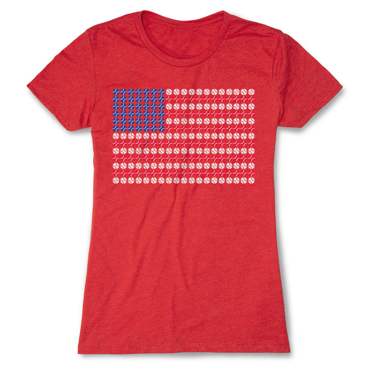 Baseball Women's Everyday Tee - Patriotic Baseball [Adult Large/Red] - SS