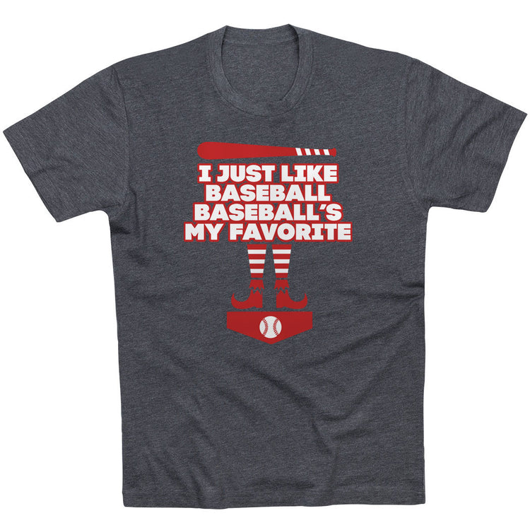 Baseball Short Sleeve T-Shirt - Baseball's My Favorite [Youth Large/Charcoal] - SS