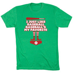 Baseball Short Sleeve T-Shirt - Baseball's My Favorite [Adult Small/Green] - SS