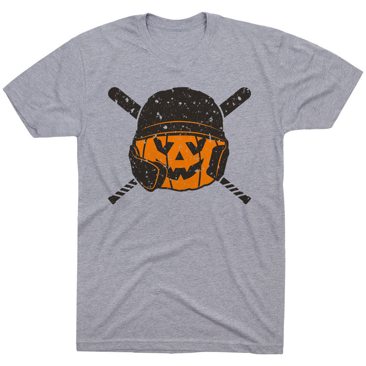 Baseball/Softball Short Sleeve T-Shirt - Helmet Pumpkin [Gray/Youth Large] - SS