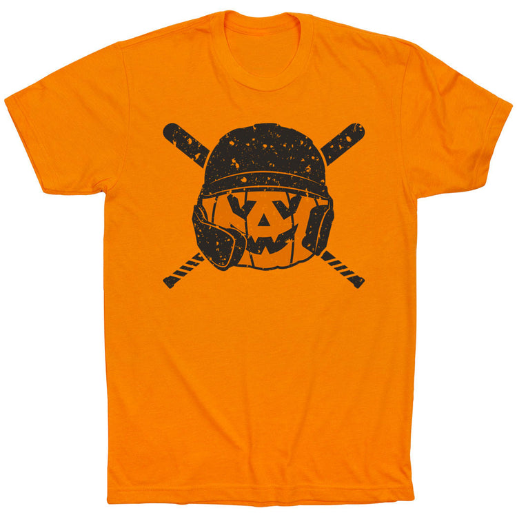 Baseball/Softball Short Sleeve T-Shirt - Helmet Pumpkin [Adult Medium/Orange] - SS
