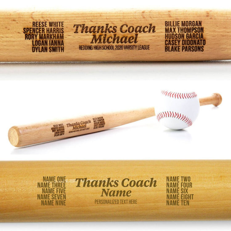 Engraved Mini Baseball Bat - Thanks Coach With Roster