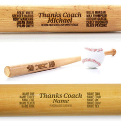 Engraved Mini Baseball Bat - Thanks Coach With Roster