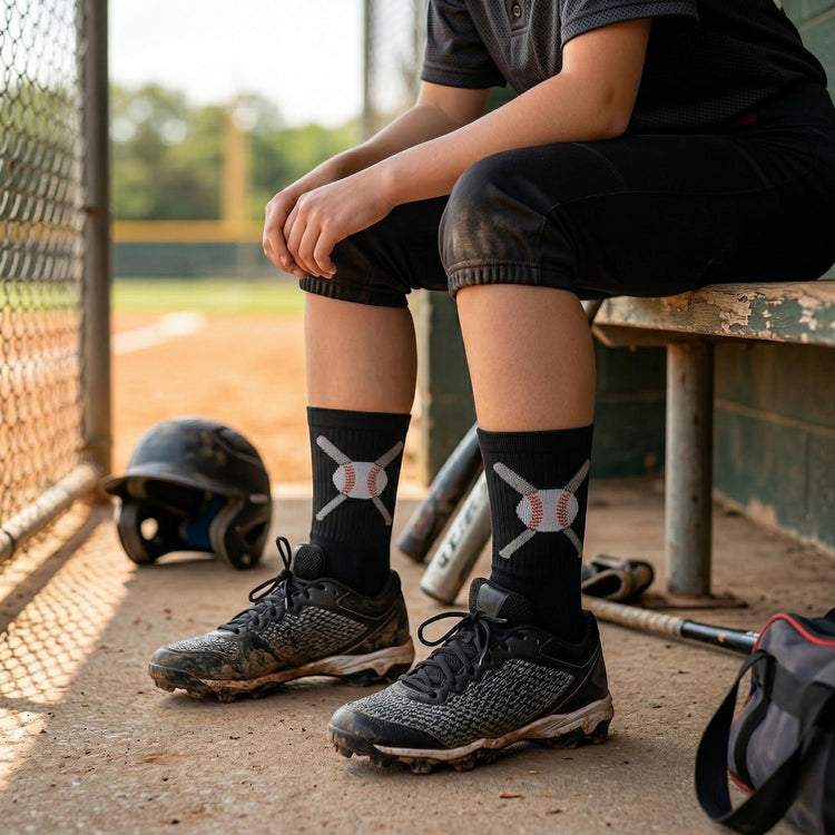 Baseball Woven Mid-Calf Socks - Crossed Bats Black