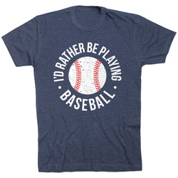 Baseball T-Shirt Short Sleeve - I'd Rather Be Playing Baseball Distressed [Navy/Youth Large] - SS
