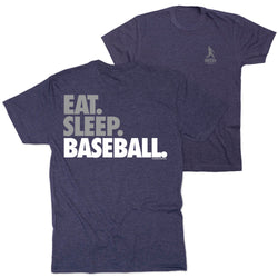 Baseball Short Sleeve T-Shirt - Eat. Sleep. Baseball Bold Text (Back Design) [Youth Large/Navy] - SS