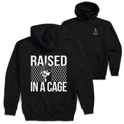 Baseball Hooded Sweatshirt - Raised In a Cage (Back Design) [Black/Youth Large] - SS