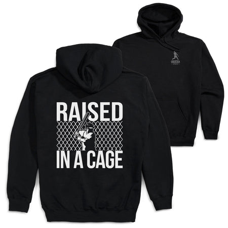 Baseball Hooded Sweatshirt - Raised In a Cage (Back Design) [Black/Youth Large] - SS