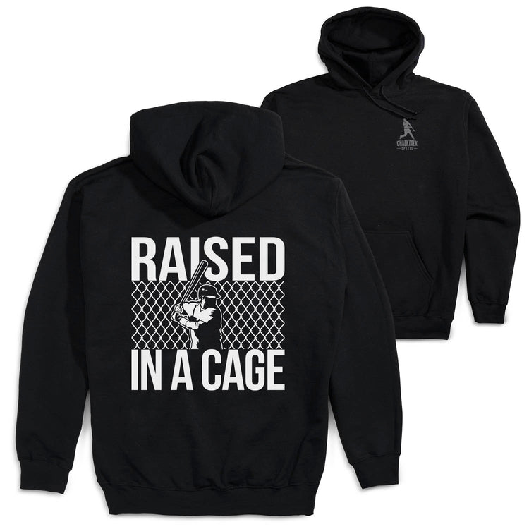 Baseball Hooded Sweatshirt - Raised In a Cage (Back Design) [Black/Youth Large] - SS