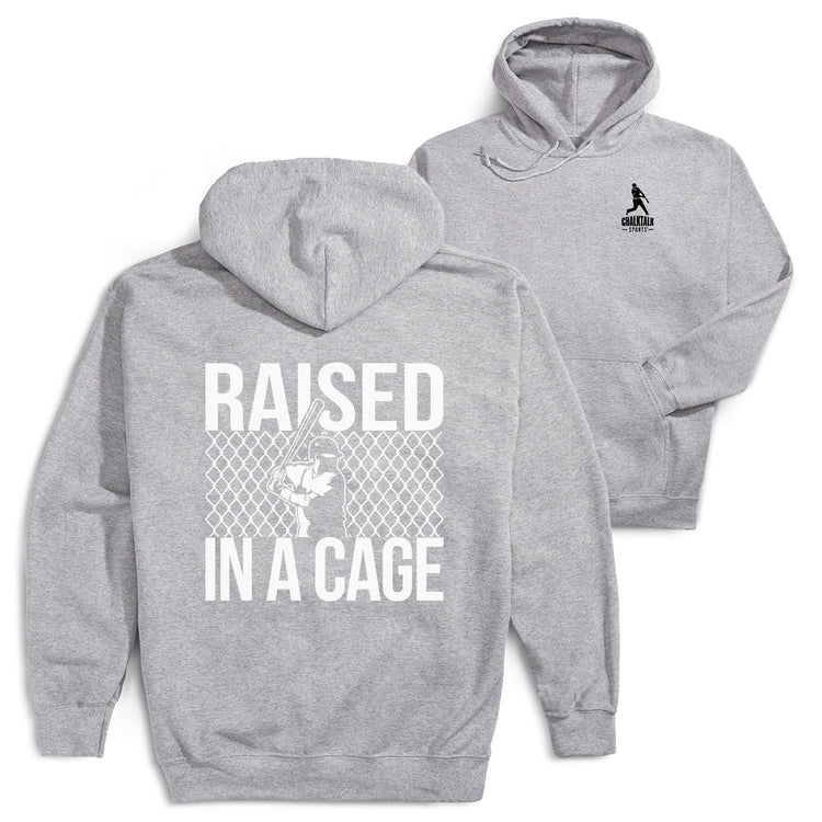 Baseball Hooded Sweatshirt - Raised In a Cage (Back Design) [Adult Large/Gray] - SS