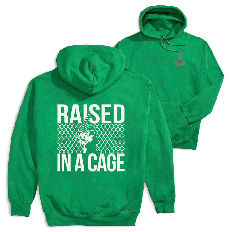 Baseball Hooded Sweatshirt - Raised In a Cage (Back Design) [Youth Medium/Green] - SS