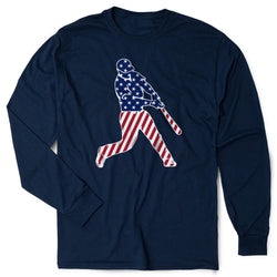 Baseball Tshirt Long Sleeve - Baseball Stars and Stripes Player [Adult Medium/Navy] - SS