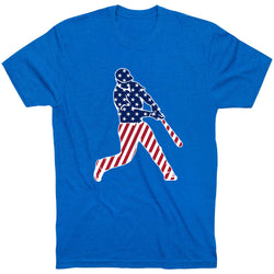 Baseball T-Shirt Short Sleeve - Baseball Stars and Stripes Player [Youth Large/Royal] - SS