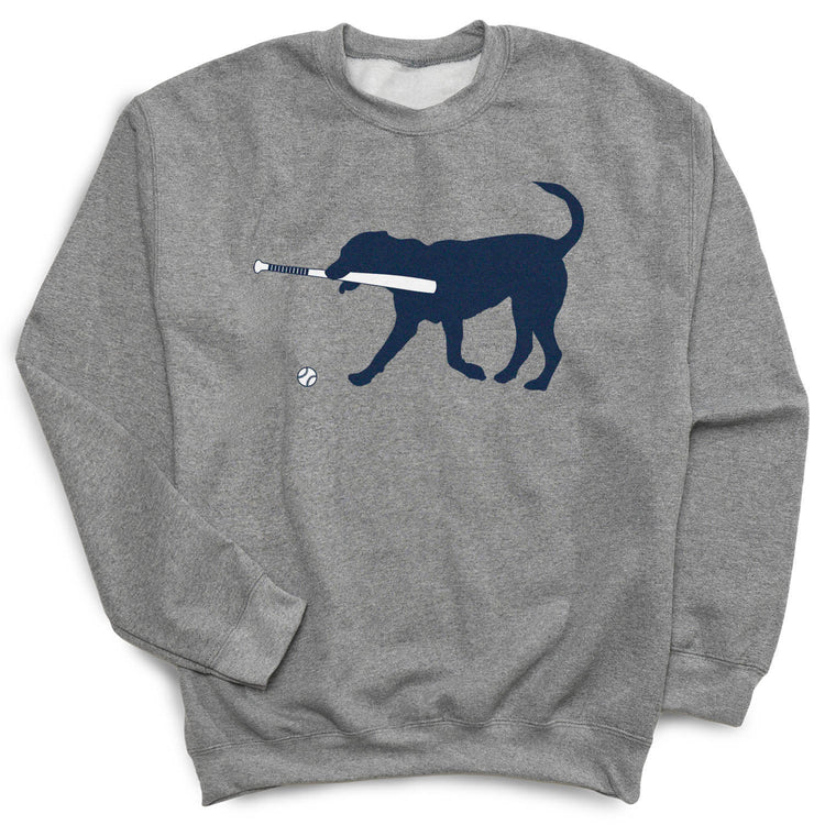 Baseball Crew Neck Sweatshirt - Navy Baseball Dog [Gray/Youth Large] - SS