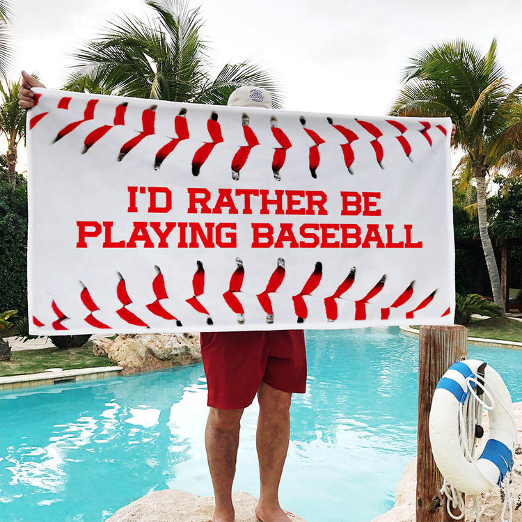 Baseball Premium Beach Towel - I'd Rather Be Playing Baseball