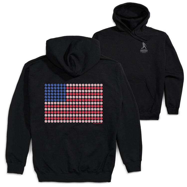 Baseball Hooded Sweatshirt - Patriotic Baseball(Back Design) [Youth Large/Black] - SS