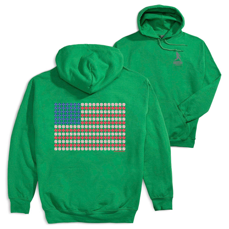 Baseball Hooded Sweatshirt - Patriotic Baseball(Back Design) [Youth Medium/Green] - SS