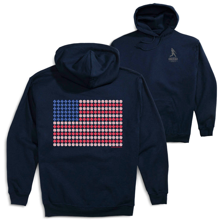 Baseball Hooded Sweatshirt - Patriotic Baseball(Back Design) [Adult Large/Navy] - SS