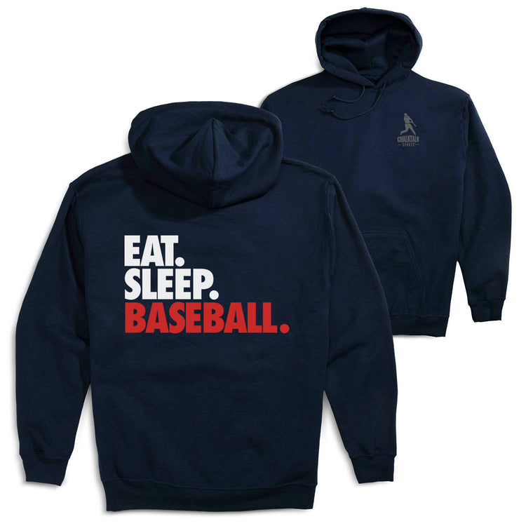 Baseball Hooded Sweatshirt - Eat. Sleep. Baseball.(Back Design) [Youth Medium/Navy] - SS